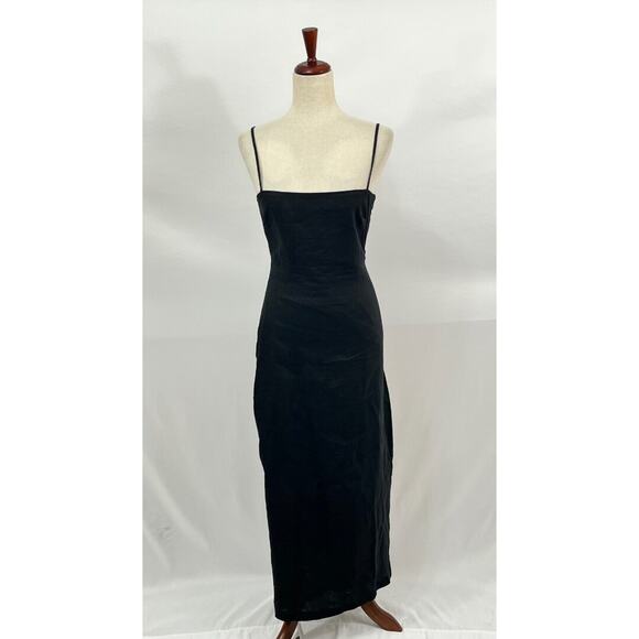 SIR THE LABEL Sz 1 4 S Black 100% Linen Tie Back Midi Dress - Picture 6 of 8